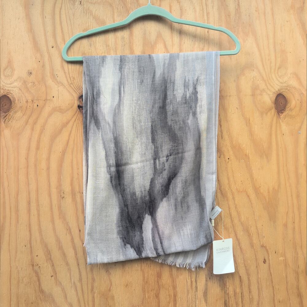 Kinross Cashmere Waterfall Cashmere Silk New With Tag Black Gray Scarf